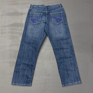 Y2K Mecca Men's Jeans 36 x 30 Baggy Blue‎ Embroidered Denim Vintage
